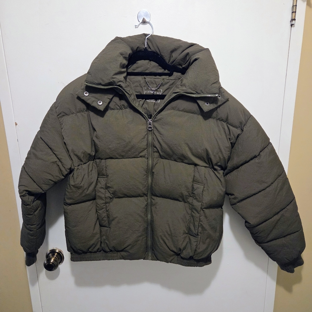 Lucky Brand Perfect Puffer Jacket Sz S Olive Green